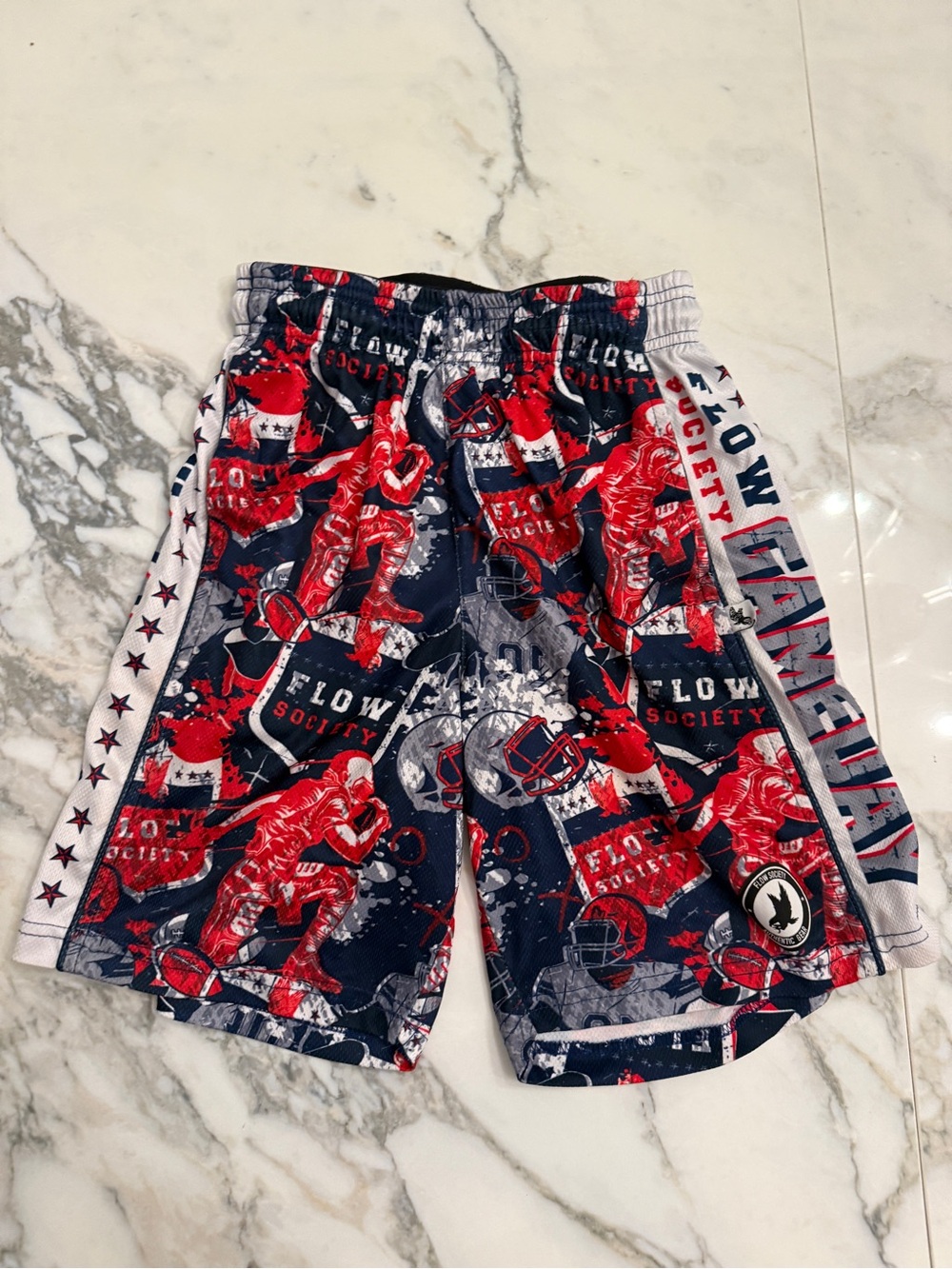 Flow Society Red & Navy Football Print Kids Athletic Shorts